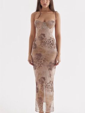 House of CB Beige Brown Floral & Leopard Maxi Dress